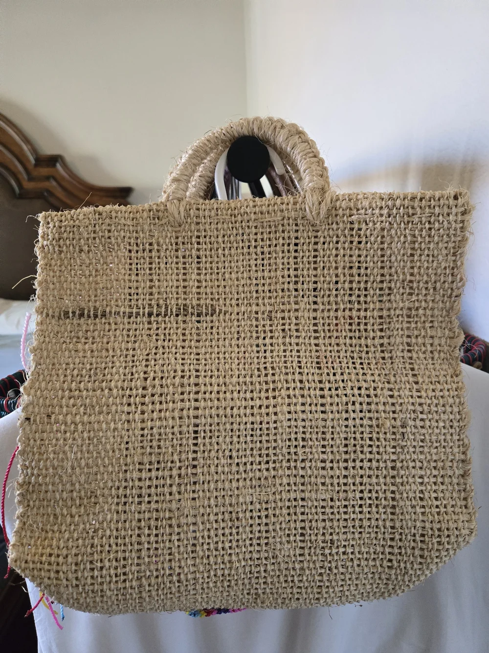Handwoven Itxle Mexico Embroidered Cactus Tote Bag - Natural